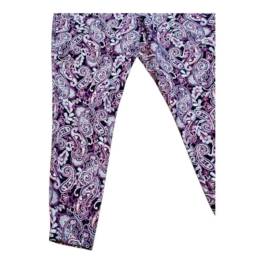 NEW LANDS' END SZ L Petite Starfish Mid Rise Paisley Legging Navy Blue Purple